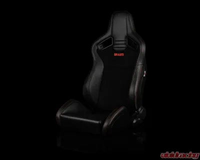 Braum Racing Elite V2 Series Sport Seats (Pair) - Black Leatherette|Black Suede w/ Red Stitching - BRR1-BSRS2