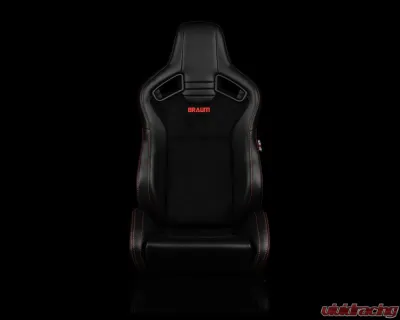 Braum Racing Elite V2 Series Sport Seats (Pair) - Black Leatherette|Black Suede w/ Red Stitching - BRR1-BSRS2