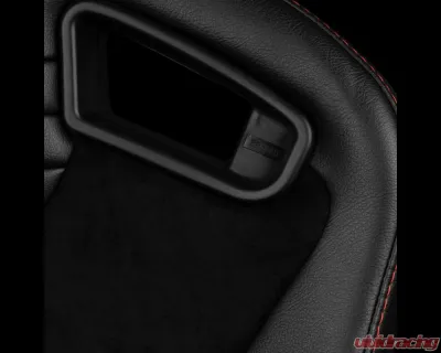 Braum Racing Elite V2 Series Sport Seats (Pair) - Black Leatherette|Black Suede w/ Red Stitching - BRR1-BSRS2