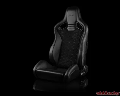 Braum Racing Elite V2 Series Sport Seats (Pair) - Black Leatherette|Honeycomb Suede w/ Grey Stitching - BRR1-HXGS2