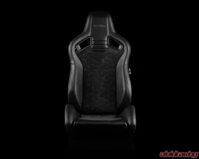 Braum Racing Elite V2 Series Sport Seats (Pair) - Black Leatherette|Honeycomb Suede w/ Grey Stitching - BRR1-HXGS2