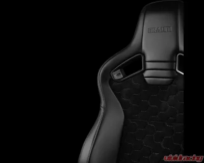 Braum Racing Elite V2 Series Sport Seats (Pair) - Black Leatherette|Honeycomb Suede w/ Grey Stitching - BRR1-HXGS2