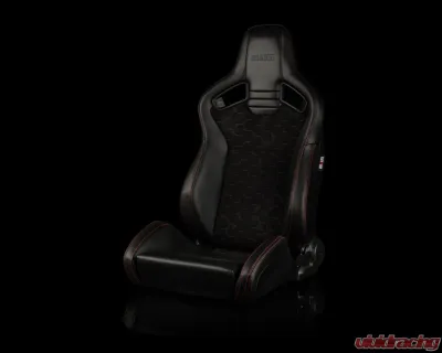 Braum Racing Elite V2 Series Sport Seats (Pair) - Black Leatherette|Honeycomb Suede w/ Red Stitching - BRR1-HXRS2