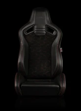 Braum Racing Elite V2 Series Sport Seats (Pair) - Black Leatherette|Honeycomb Suede w/ Red Stitching                                     - BRR1-HXRS2 - Image 2