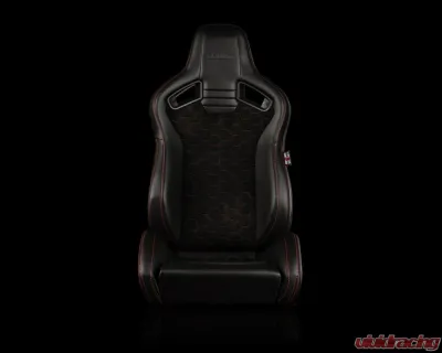 Braum Racing Elite V2 Series Sport Seats (Pair) - Black Leatherette|Honeycomb Suede w/ Red Stitching - BRR1-HXRS2