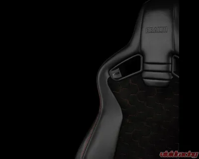 Braum Racing Elite V2 Series Sport Seats (Pair) - Black Leatherette|Honeycomb Suede w/ Red Stitching - BRR1-HXRS2