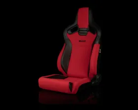 Braum Racing Elite V2 Series Sport Seats (Pair) - Black Leatherette|Red Jacquard - Low Base Version