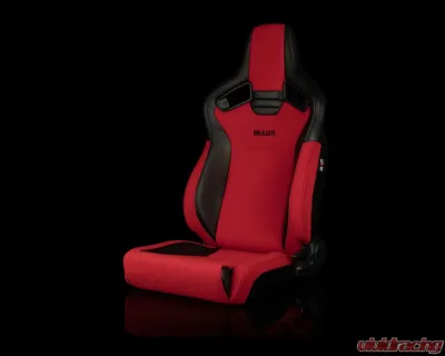 Braum Racing Elite V2 Series Sport Seats (Pair) - Black Leatherette|Red Jacquard - Low Base Version - BRR1-RFLB2