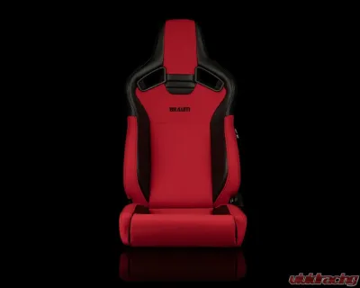 Braum Racing Elite V2 Series Sport Seats (Pair) - Black Leatherette|Red Jacquard - Low Base Version - BRR1-RFLB2
