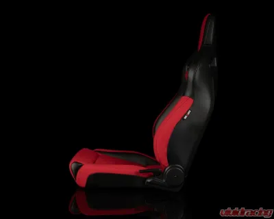 Braum Racing Elite V2 Series Sport Seats (Pair) - Black Leatherette|Red Jacquard - Low Base Version - BRR1-RFLB2
