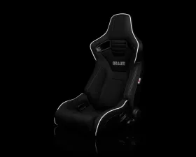 Braum Racing Elite-R Series Sport Seats (Pair) - Black Cloth w/ White Trim