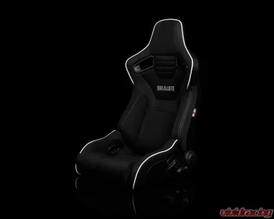 Braum Racing Elite-R Series Sport Seats (Pair) - Black Cloth w/ White Trim - BRR1R-BFWP