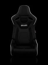 Braum Racing Elite-R Series Sport Seats (Pair) - Black Cloth w/ White Trim                                     - BRR1R-BFWP - Image 2