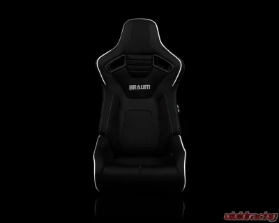 Braum Racing Elite-R Series Sport Seats (Pair) - Black Cloth w/ White Trim - BRR1R-BFWP