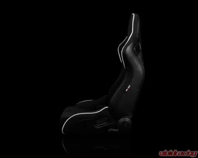 Braum Racing Elite-R Series Sport Seats (Pair) - Black Cloth w/ White Trim - BRR1R-BFWP