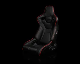 Braum Racing Elite-R Series Sport Seats (Pair) - Black Leatherette w/ Red Trim