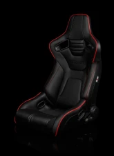 Braum Racing Elite-R Series Sport Seats (Pair) - Black Leatherette w/ Red Trim                                     - BRR1R-BKRP - Image 5