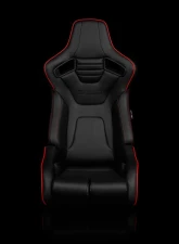 Braum Racing Elite-R Series Sport Seats (Pair) - Black Leatherette w/ Red Trim                                     - BRR1R-BKRP - Image 2