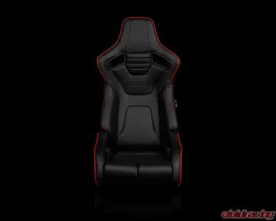 Braum Racing Elite-R Series Sport Seats (Pair) - Black Leatherette w/ Red Trim - BRR1R-BKRP