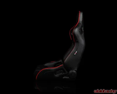Braum Racing Elite-R Series Sport Seats (Pair) - Black Leatherette w/ Red Trim - BRR1R-BKRP