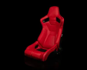 Braum Racing Elite-R Series Sport Seats (Pair) - Red Leatherette w/ Black Trim