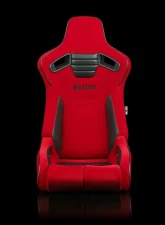 Braum Racing Elite-R Series Sport Seats (Pair) - Red Cloth w/ Black Trim                                     - BRR1R-RFBP - Image 2