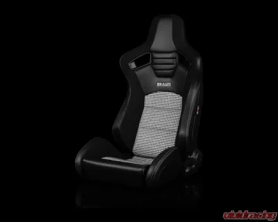 Braum Racing Elite-S Series Sport Seats (Pair) - Black Leatherette|Black Houndstooth - BRR1S-BKBH