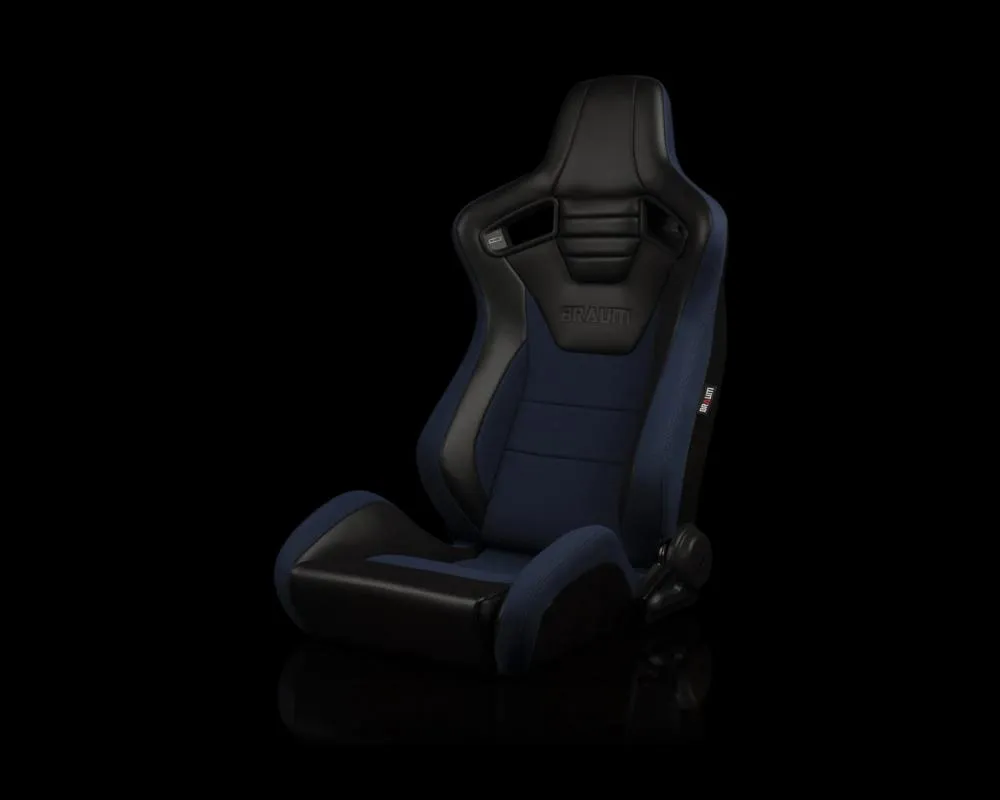 Braum Racing Elite-S Series Sport Seats (Pair) - Black Leatherette|Blue Cloth - BRR1S-BKBU