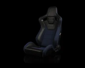 Braum Racing Elite-S Series Sport Seats (Pair) - Black Leatherette|Blue Cloth