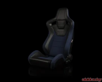 Braum Racing Elite-S Series Sport Seats (Pair) - Black Leatherette|Blue Cloth - BRR1S-BKBU