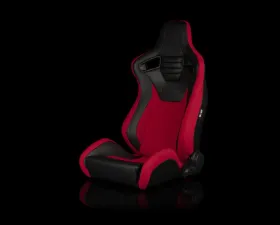Braum Racing Elite-S Series Sport Seats (Pair) - Black Leatherette|Red Cloth