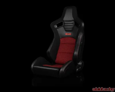 Braum Racing Elite-S Series Sport Seats (Pair) - Black Leatherette|Red Houndstooth - BRR1S-BKRH