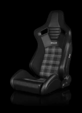 Braum Racing Elite-S Series Sport Seats (Pair) - Black Leatherette|Grey Plaid w/ Grey Stitching                                     - BRR1S-GYPF - Image 5