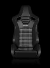 Braum Racing Elite-S Series Sport Seats (Pair) - Black Leatherette|Grey Plaid w/ Grey Stitching                                     - BRR1S-GYPF - Image 2