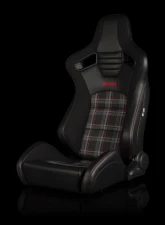 Braum Racing Elite-S Series Sport Seats (Pair) - Black Leatherette|Red Plaid w/ Red Stitching                                     - BRR1S-RDPF - Image 5