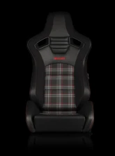 Braum Racing Elite-S Series Sport Seats (Pair) - Black Leatherette|Red Plaid w/ Red Stitching                                     - BRR1S-RDPF - Image 2