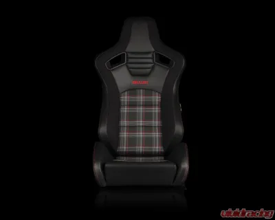 Braum Racing Elite-S Series Sport Seats (Pair) - Black Leatherette|Red Plaid w/ Red Stitching - BRR1S-RDPF
