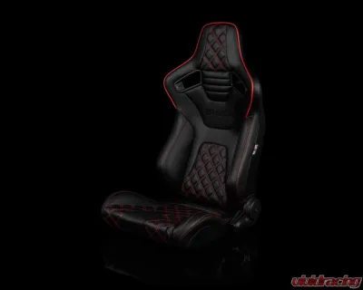 Braum Racing Elite-X Series Sport Seats (Pair) - Black Diamond w/ Red Trim - BRR1X-BDDRS