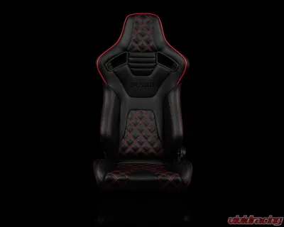 Braum Racing Elite-X Series Sport Seats (Pair) - Black Diamond w/ Red Trim - BRR1X-BDDRS