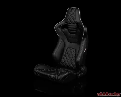 Braum Racing Elite-X Series Sport Seats (Pair) - Black Diamond w/ White Trim - BRR1X-BDDWS