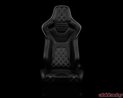 Braum Racing Elite-X Series Sport Seats (Pair) - Black Diamond w/ White Trim - BRR1X-BDDWS