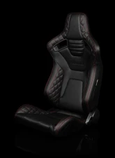 Braum Racing Elite-X Series Sport Seats (Pair) - Black Diamond w/ Red Stitching                                     - BRR1X-BDRS - Image 5