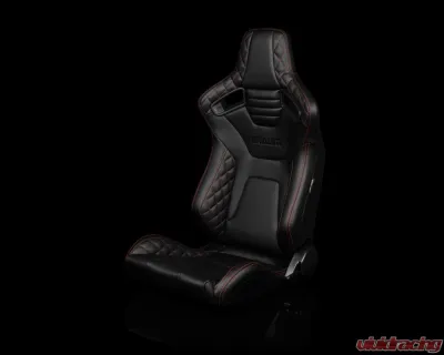 Braum Racing Elite-X Series Sport Seats (Pair) - Black Diamond w/ Red Stitching - BRR1X-BDRS