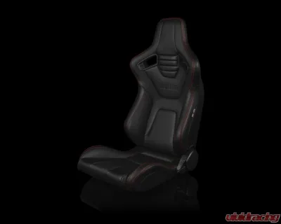 Braum Racing Elite-X Series Sport Seats (Pair) - Black Leatherette w/ Red Stitching - BRR1X-BKRS