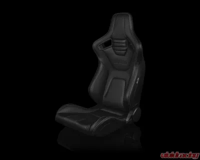 Braum Racing Elite-X Series Sport Seats (Pair) - Black Leatherette w/ White Stitching - BRR1X-BKWS