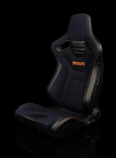 Braum Racing Elite-X Series Sport Seats (Pair) - Navy Denim w/ Orange Stitching                                     - BRR1X-NDOS - Image 4