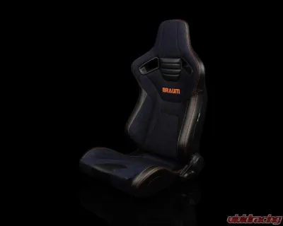 Braum Racing Elite-X Series Sport Seats (Pair) - Navy Denim w/ Orange Stitching - BRR1X-NDOS