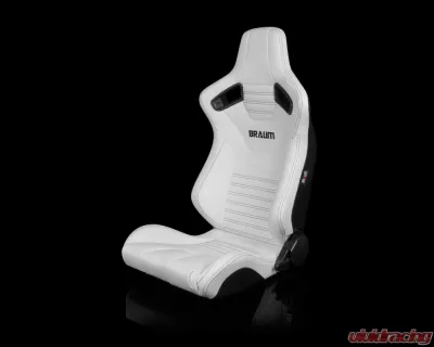 Braum Racing Elite-X Series Sport Seats (Pair) - White Leatherette w/ Black Stitching - BRR1X-WHBS