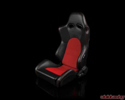 Braum Racing Advan Series Sport Seats (Pair) - Black Leatherette w/ Red Fabric Insert - BRR2-BKRD