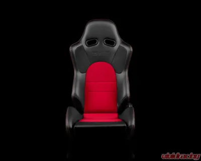 Braum Racing Advan Series Sport Seats (Pair) - Black Leatherette w/ Red Fabric Insert - BRR2-BKRD